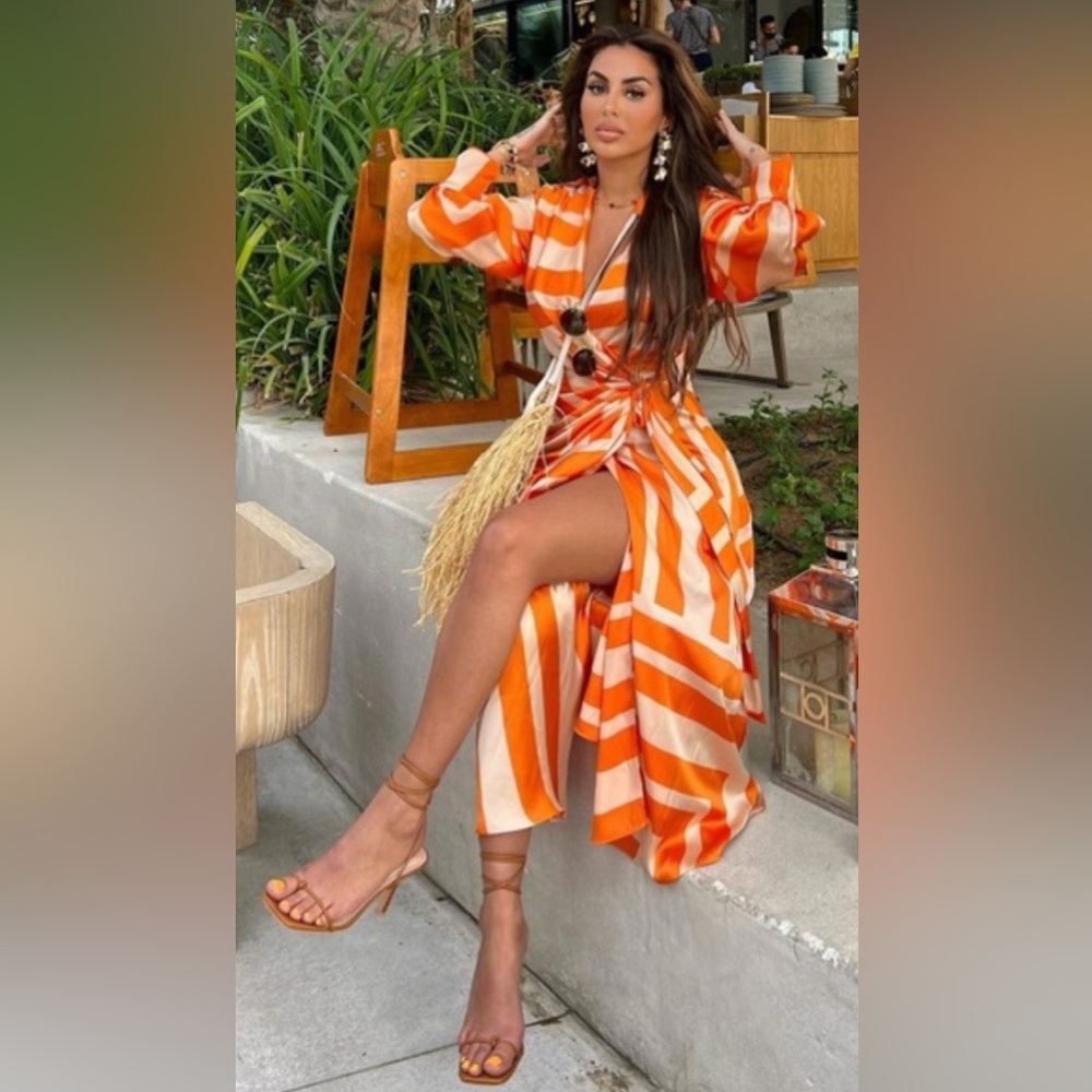 MANGO Oversized Orange/White Dress women’s sz large